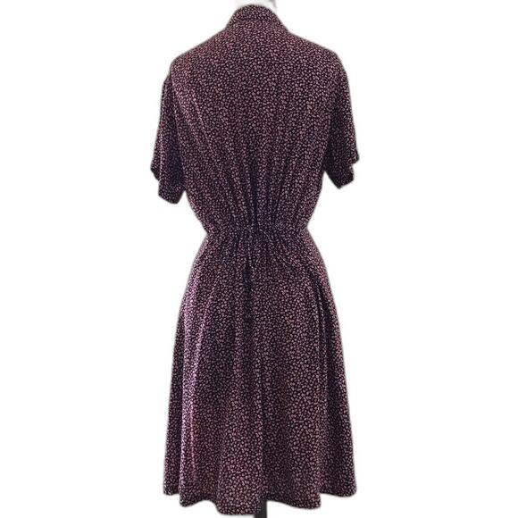 Vintage 90s Pink Black Ditzy Floral Short Sleeve Casual Cinch Waist Mini Dress M - Picture 4 of 8